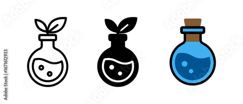 Set of potion bottles with leaf cap in modern design styles