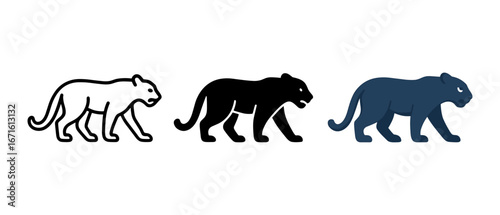 Panther silhouette variations: white, black, and blue animal icons