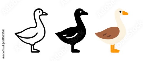 Minimalist goose designs: outline, silhouette, and colorful styles