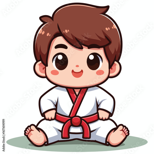 Vector image of a small child wearing a karate costume