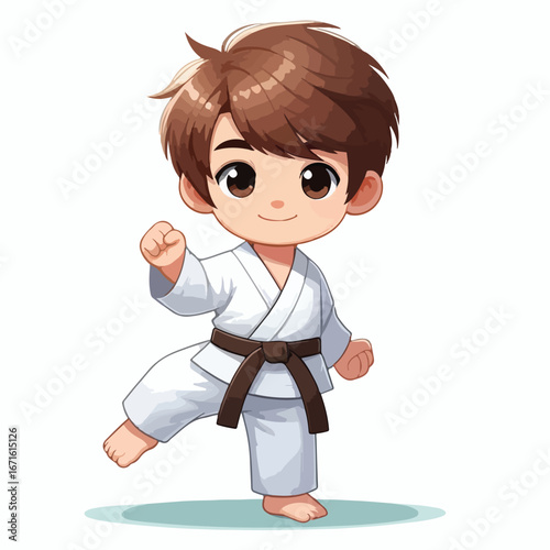Vector image of a small child wearing a karate costume