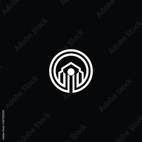 circular logo with abstract building and geometric shapes, symbolizing architecture, construction, real estate, and property development, perfect for corporate branding and professional identity.