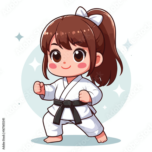 Vector image of a small child wearing a karate costume