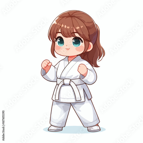 Vector image of a small child wearing a karate costume