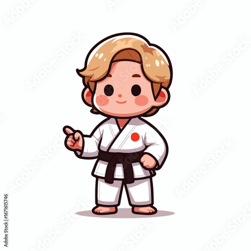 Vector image of a small child wearing a karate costume