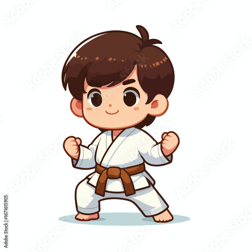 Vector image of a small child wearing a karate costume