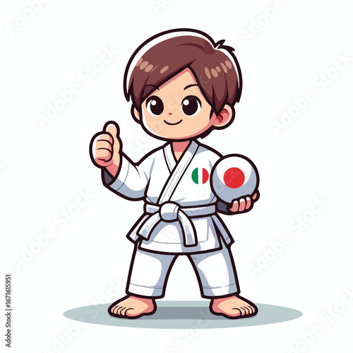 Vector image of a small child wearing a karate costume