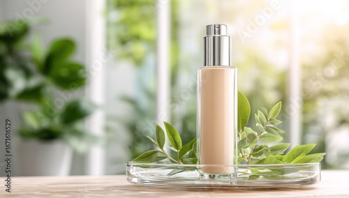 Beige cosmetic bottle