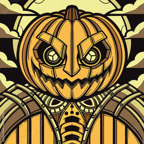 Mechanical Pumpkin Jack O Lantern Halloween T-Shirt Design Vector Illustration
