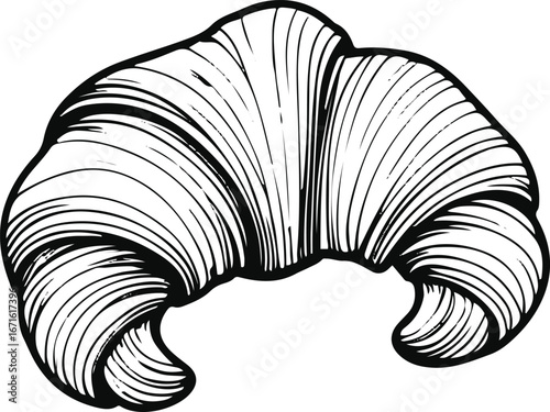 Hand-drawn croissant line art vector, abstract curved pastry outline, simple bakery doodle sketch illustration