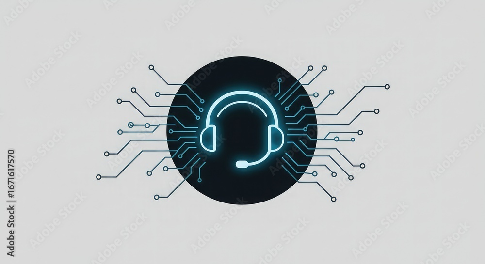 Obraz premium Abstract graphic design of a headset and circuit board, representing technology support and communication.