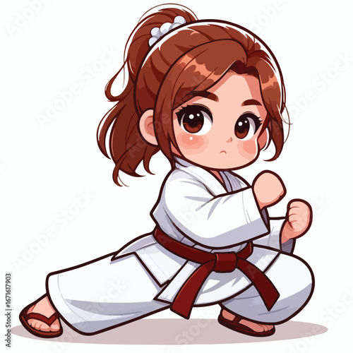 Vector image of a small child wearing a karate costume