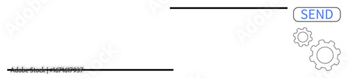 Message input field with send button and cogwheels, representing communication, automation, workflow, technology, email, teamwork, and functionality. Ideal for digital platforms interfaces cloud