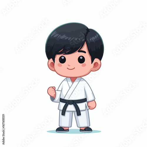 Vector image of a small child wearing a karate costume