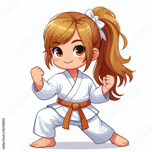 Vector image of a small child wearing a karate costume