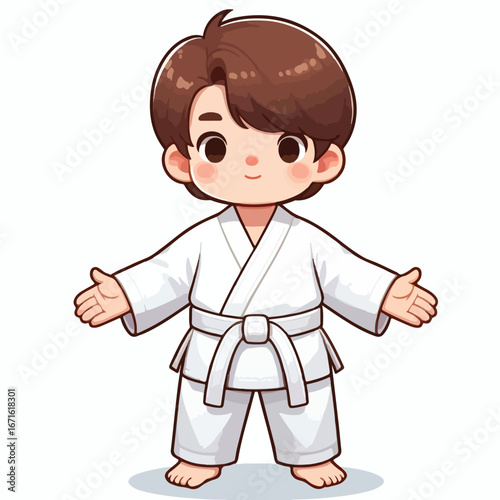 Vector image of a small child wearing a karate costume