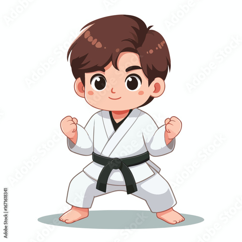 Vector image of a small child wearing a karate costume