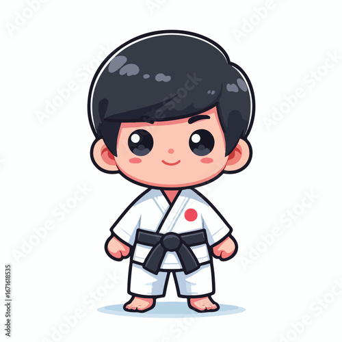 Vector image of a small child wearing a karate costume