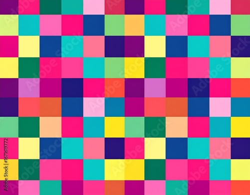 Vibrant grid of multicolored squares, varying shades and hues