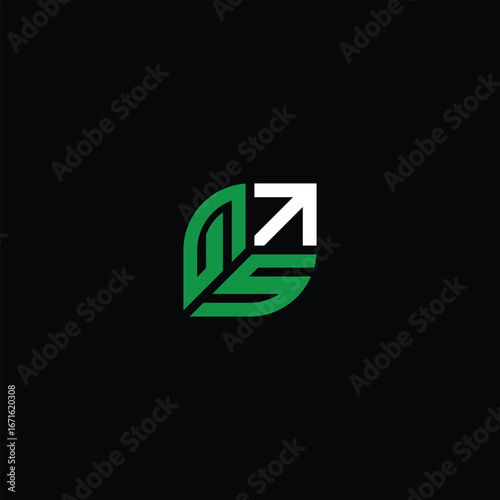 initial G S Minimalist eco-friendly logo design combining a green leaf with an upward arrow, symbolizing growth, sustainability, and progress in an environmental or business context.