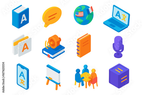 Multilingual learning tools in isometric design with speech and translation elements