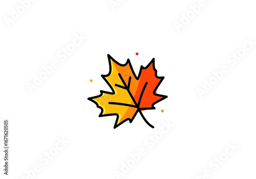 Vector icon of a yellow and orange maple leaf. A simple, flat illustration symbolizing the autumn season and the beauty of nature's change