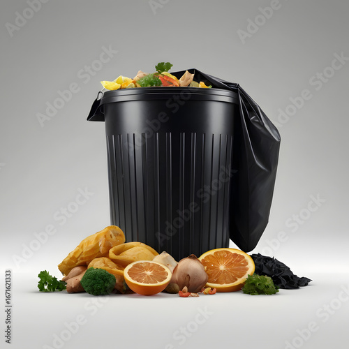 Overflowing Trash Bin with Food Waste Ready for Composting A Sustainable Approach to Waste Management