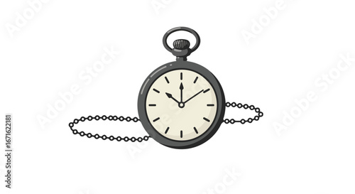 Showing Pocketwatch Time on Isolated White Background Illustration