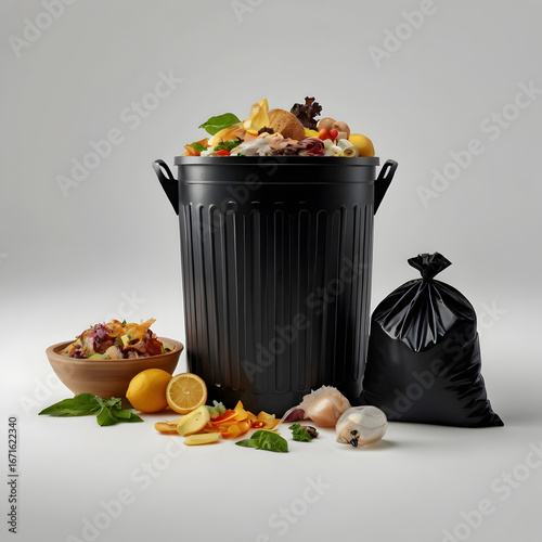 Overflowing Food Waste Bin Emphasizing Responsible Consumption and Proper Organic Waste Segregation for a Sustainable Lifestyle