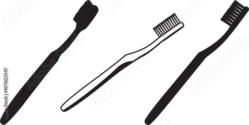 Three toothbrushes in a row silhouette