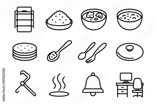 Line art icons of indian cuisine and kitchen essentials