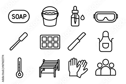 Collection of household and personal care icons in simple linear design