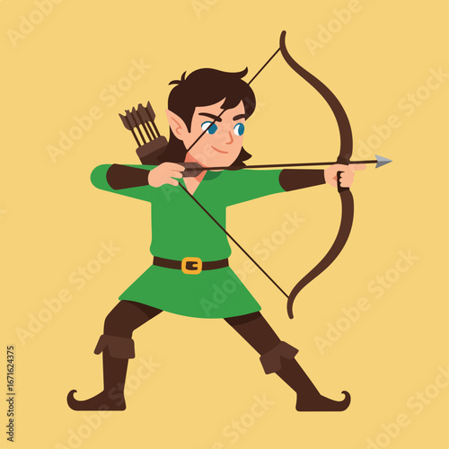 Elf Archer Aiming Bow and Arrow in Forest