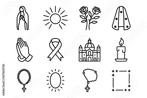 Simple religious icons set: symbols of faith and spirituality