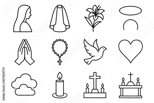 Minimalist religious icons: faith symbols and spiritual elements in line art