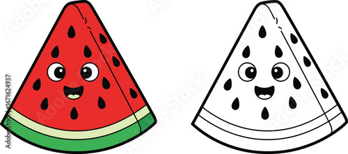 Adorable Kawaii Watermelon Slice with Happy Face - Cartoon Fruit Illustration