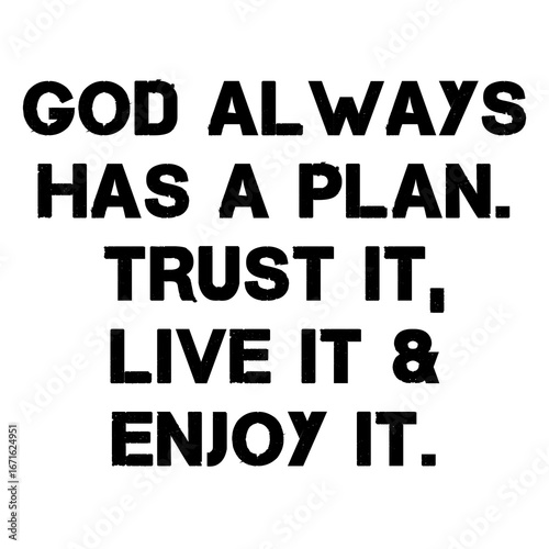 God always has a plan. Trust it, Live it and Enjoy it. Text Quote 