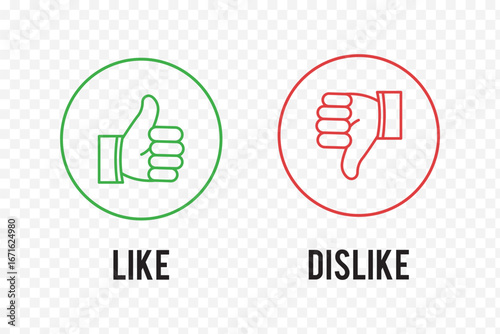 Set of like and dislike sign, YES and NO icon, YES and NO buttons, YES and NO buttons symbol, YES and NO sign, like and dislike buttons . Thumbs up and down icon .  