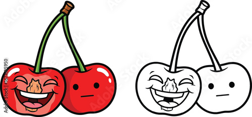 Funny and Serious Cartoon Cherries: A Duo of Emotions