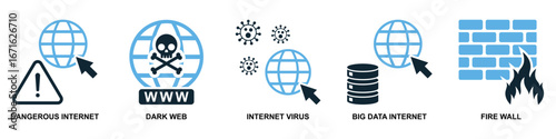 Set internet icon vector for global connectivity, web services, and online communication. This collection is ideal for illustrating digital networks, data transfer, and worldwide information access.