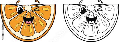 Playful Winking Orange Slice Cartoon with a Bright Smile and Fresh Appeal