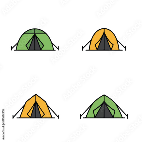 Tents Camping Outlined in Vectors, Outdoors