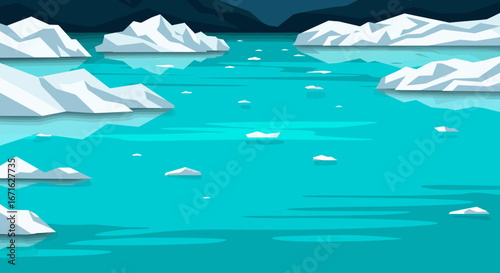Arctic Sea Landscape with Icebergs Illustration