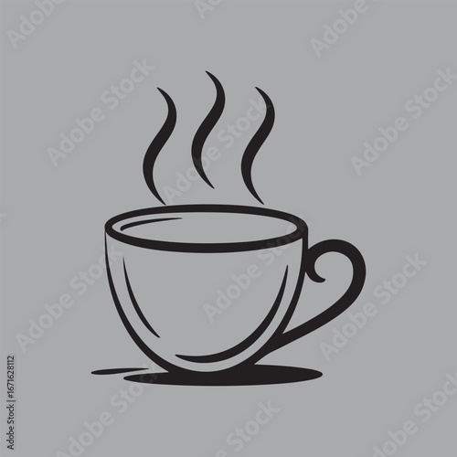 Simple hand-drawn coffee cup with steam illustration for morning beverage and warm drinks
