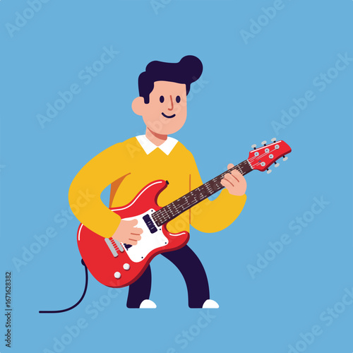 Man Plays Electric Guitar on Stage (Illustration)