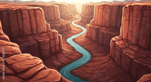 Majestic Canyon Landscape with River Flowing Through the Desert