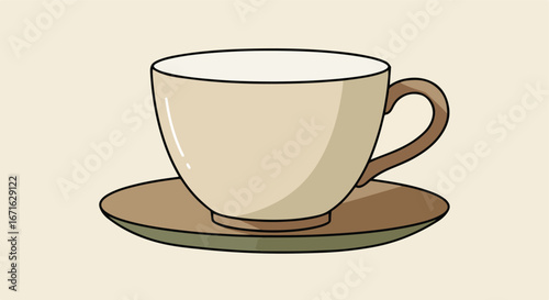 Cup rests on saucer, on table