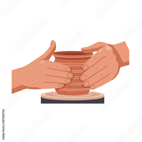 Hands Shaping Clay Pottery in Workshop
