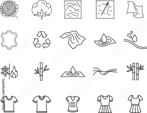 Fabric Properties and Textile Features Line Icon Set