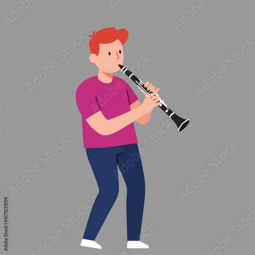 Person Playing Clarinet on Gray Backdrop